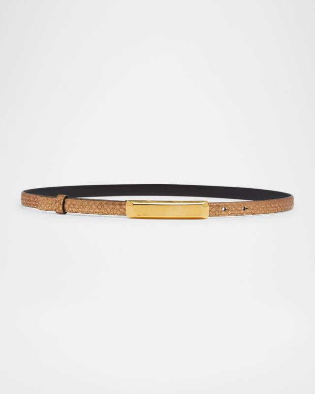 Bar Metallic Snake Leather Skinny Belt